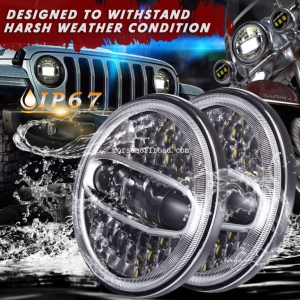 7 "Harley uchun Halo va Jeep Wrangler JK uchun yoritilgan faralar