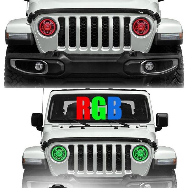 Jip Wrangler JL 2018 2019 uchun 9 dyuym rangni o'zgartiradigan RGB yoritilgan halo chiroqlari